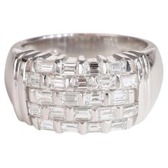 White Gold Band Vintage Ring with Baguette Cut Diamonds 1.40 Carats