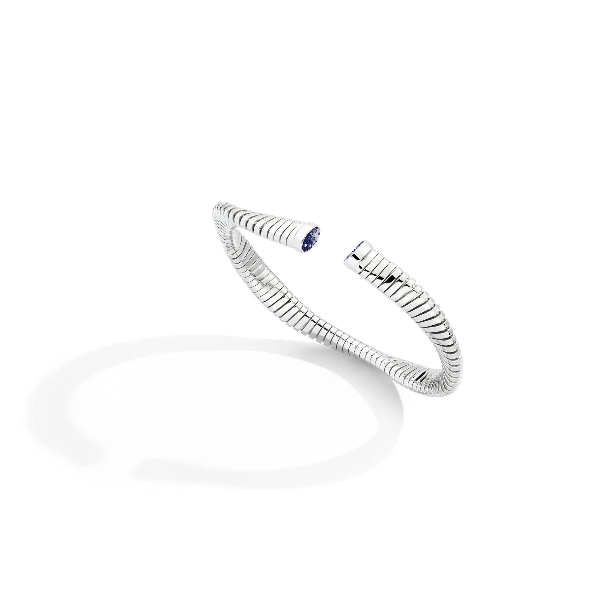 Modern White Gold Bangle with Hand Decorated Micromosaic For Sale