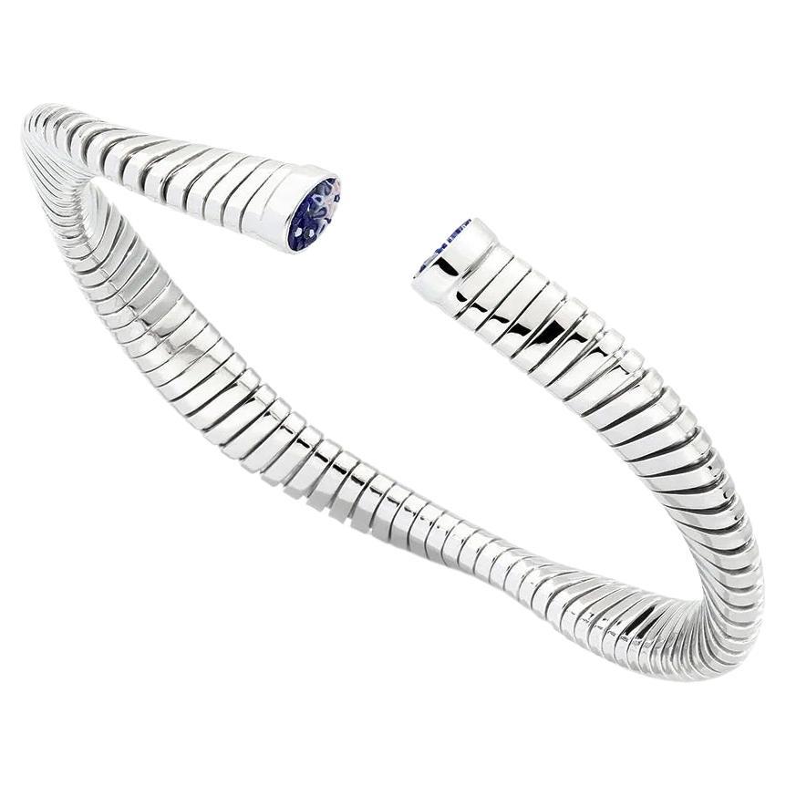 White Gold Bangle with Hand Decorated Micromosaic