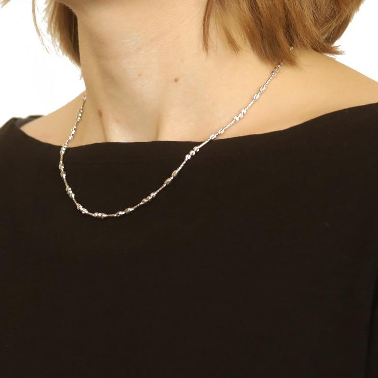 White Gold Beaded Necklace 18k Etched Italy For Sale at 1stDibs