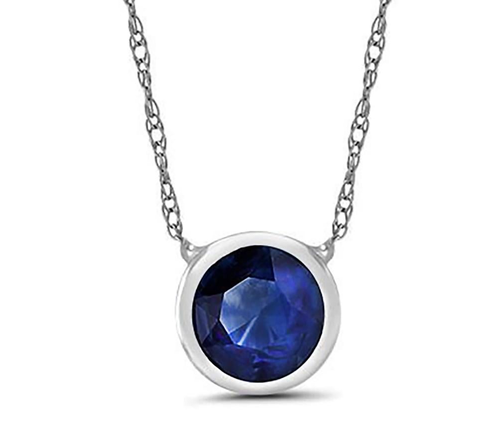 White Gold Bezel-Set Diamond Sapphire Pendant Necklace Weighing 1.55 Carat 1