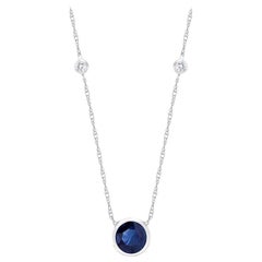 White Gold Bezel-Set Diamond Sapphire Pendant Necklace Weighing 1.55 Carat