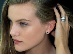 White Gold Bezel Set Stud Earrings with Pair Sapphire Weighing 1.60 Carat