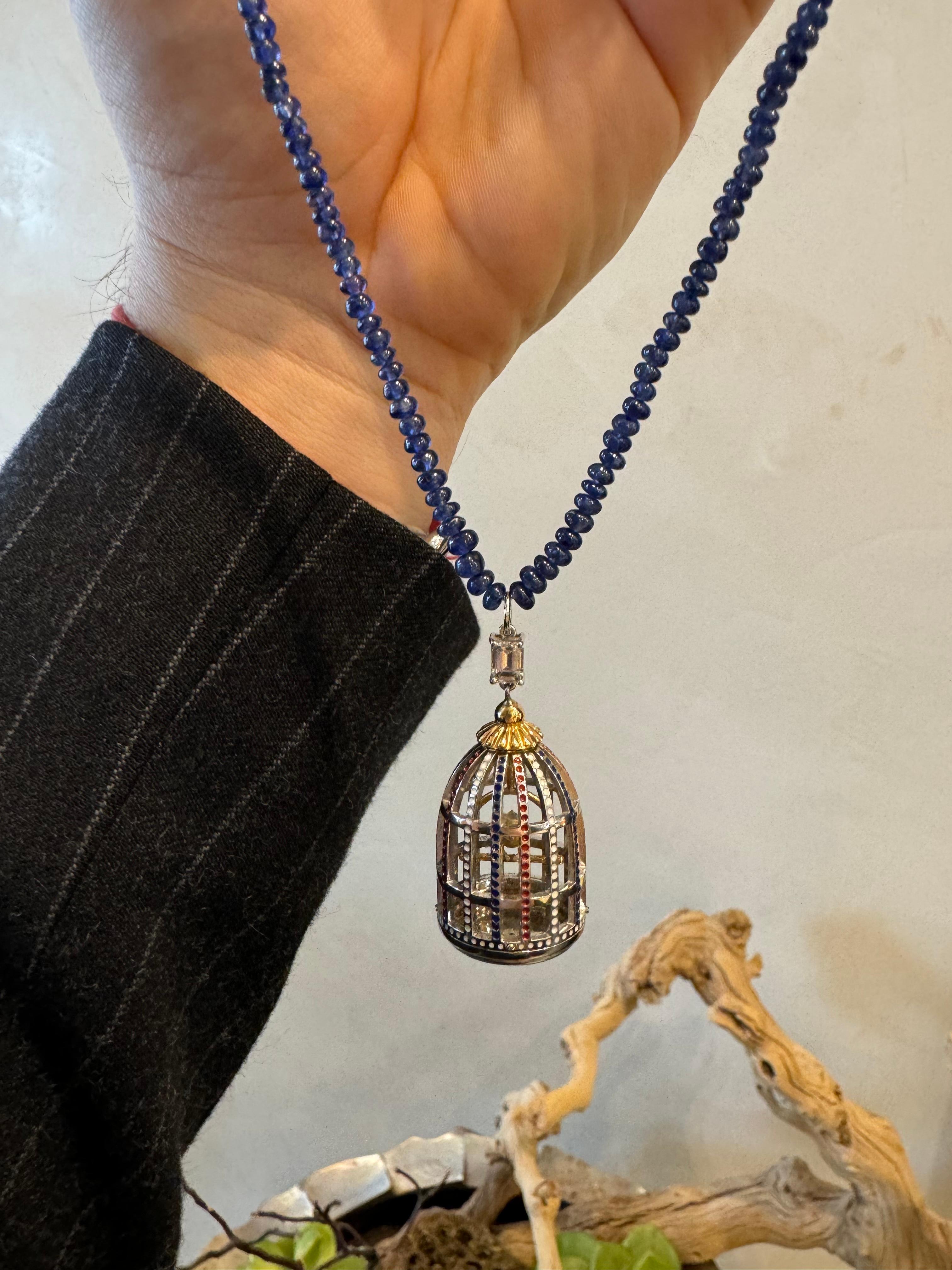 Art Deco White Gold Bird Cage Necklace Hand Crafted 1 of 1 Signed For Sale