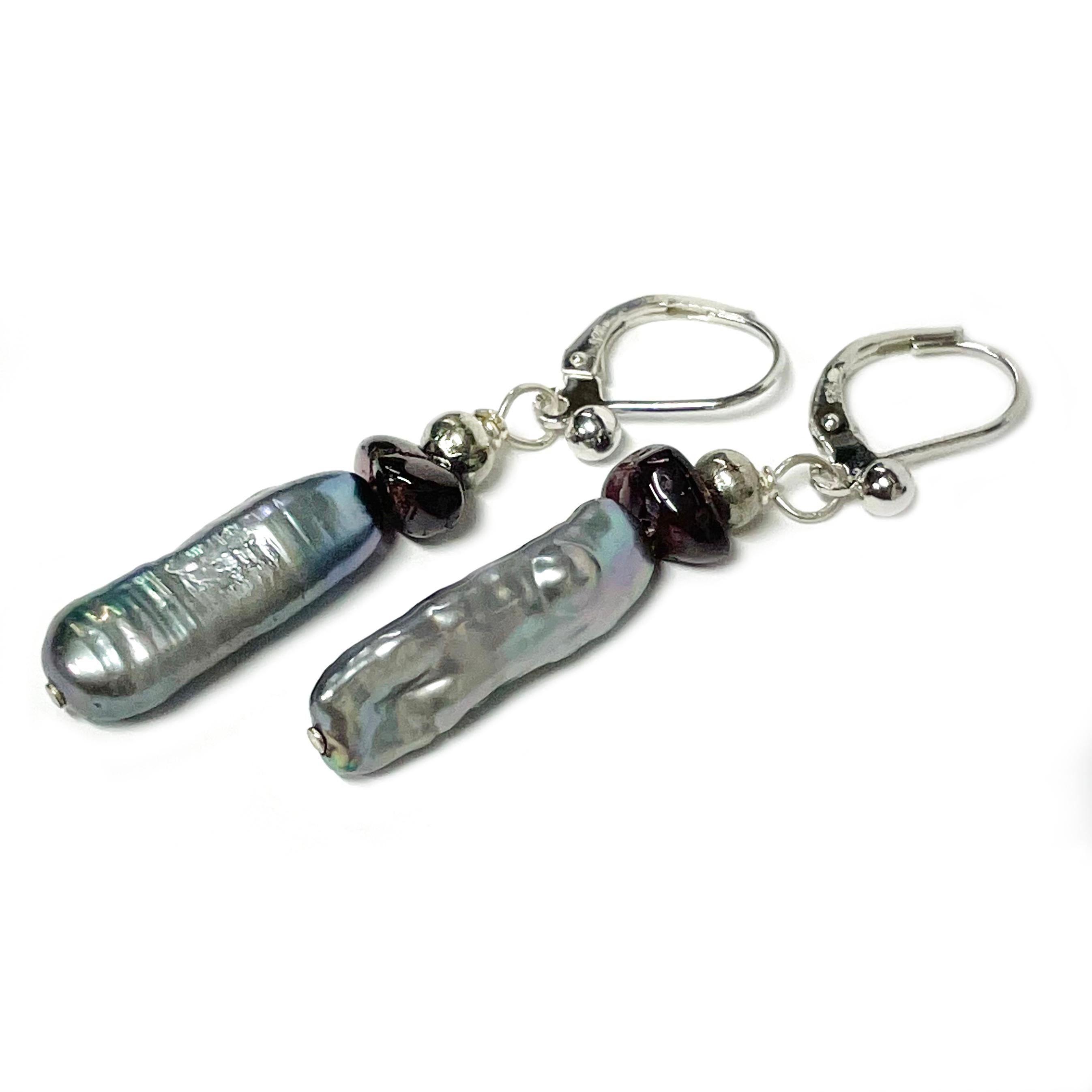 Uncut White Gold Biwa Pearl Dangle Earrings For Sale