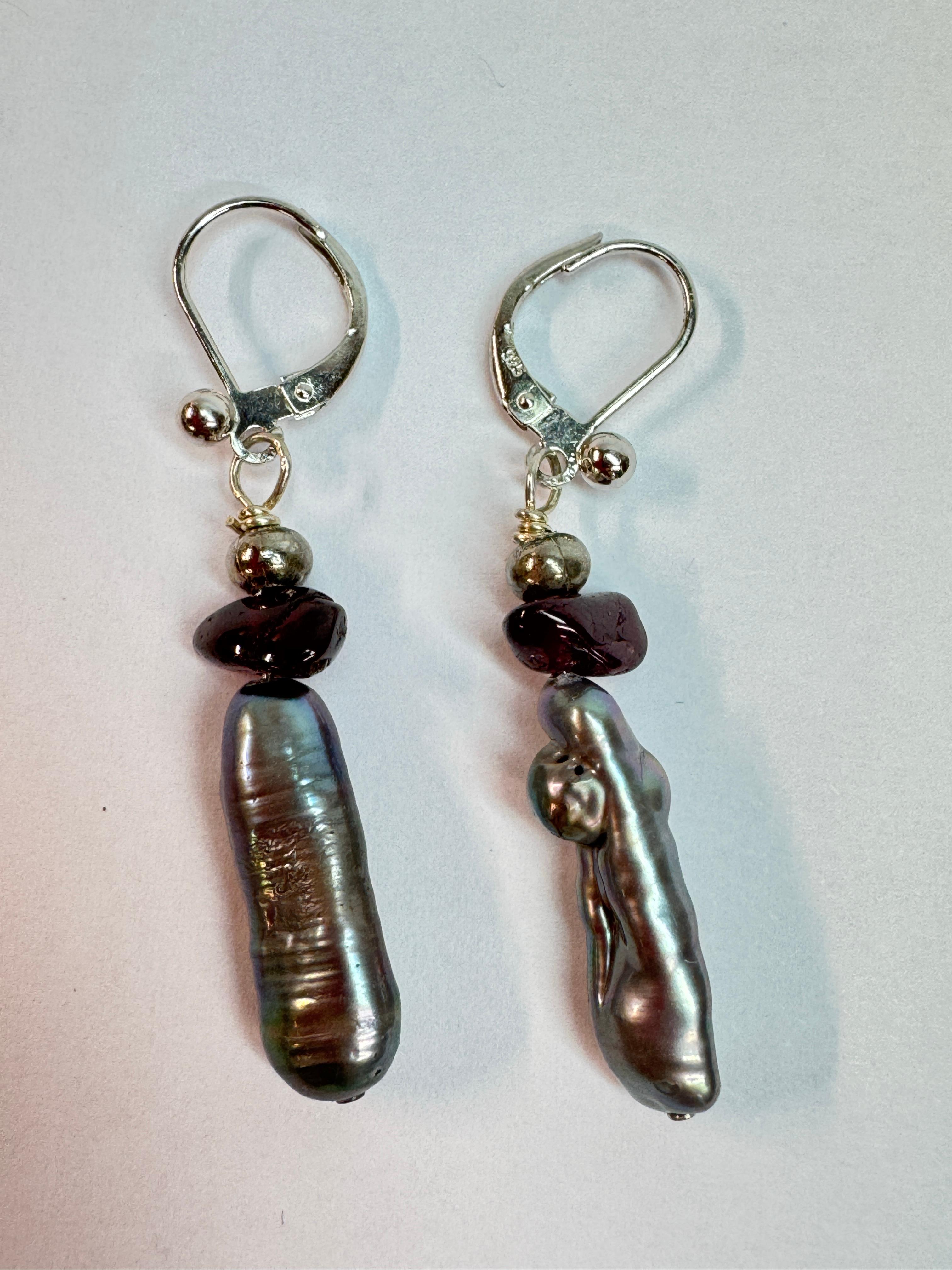 Women's or Men's White Gold Biwa Pearl Dangle Earrings For Sale