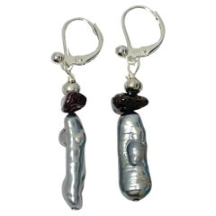 White Gold Biwa Pearl Dangle Earrings