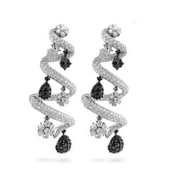 White Gold Black and White Diamond Necklace and Earrings Set, 80.71 Carat