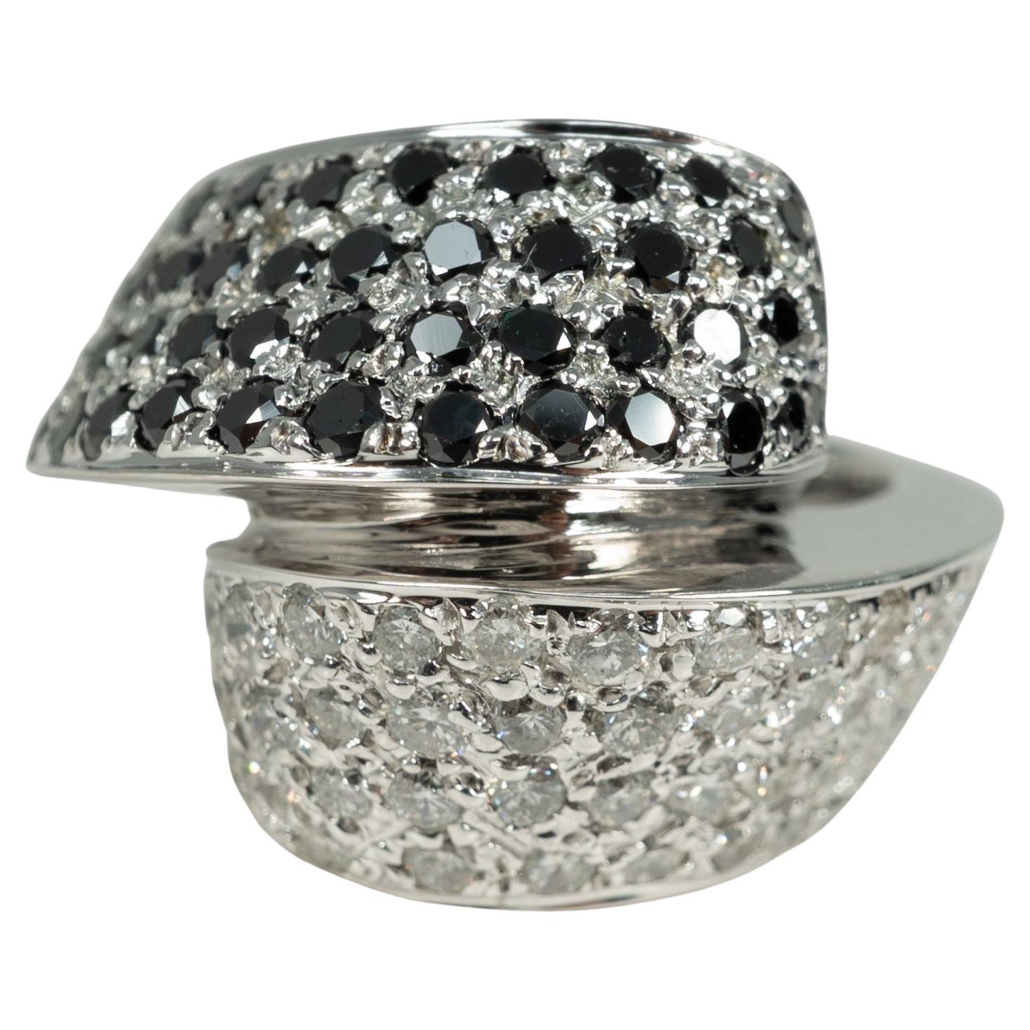 White Gold Black and White Diamond Ring For Sale