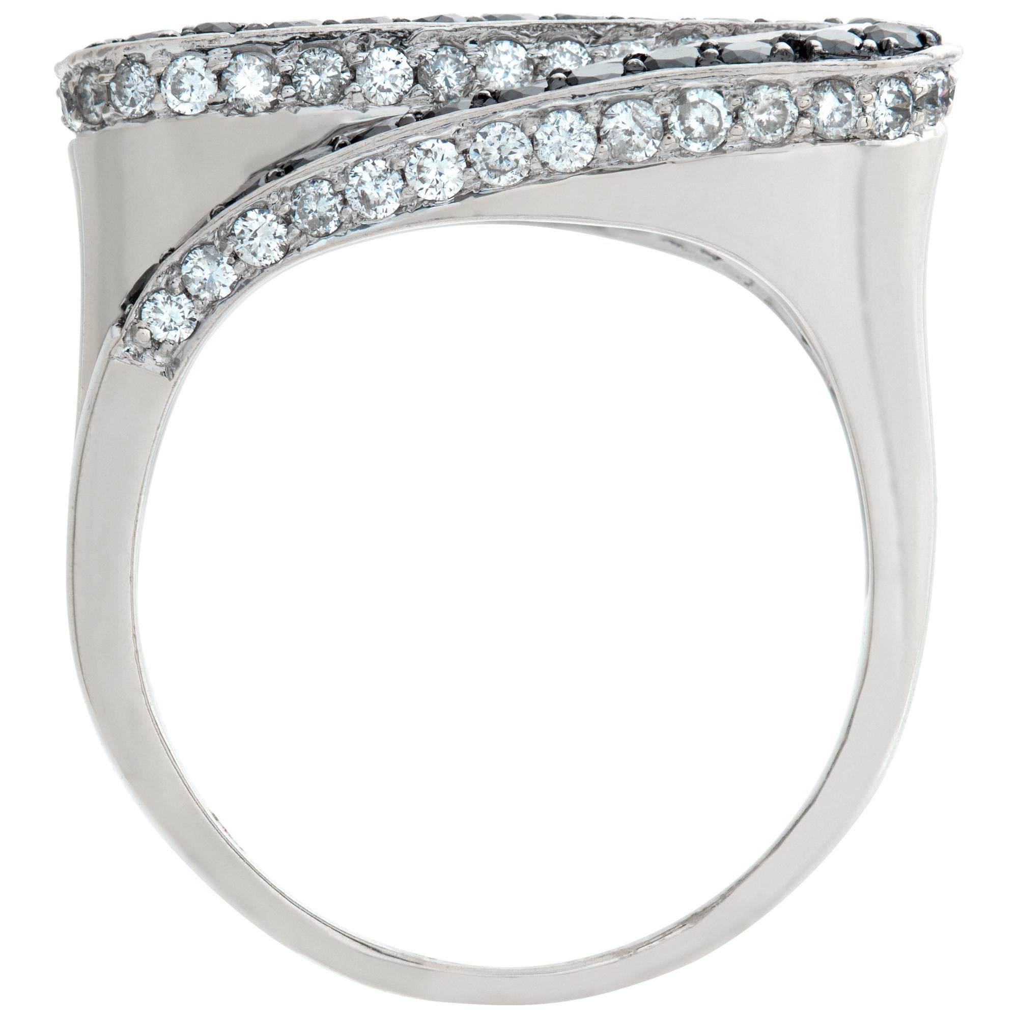 Women's White gold black and white diamonds wavy design ring For Sale