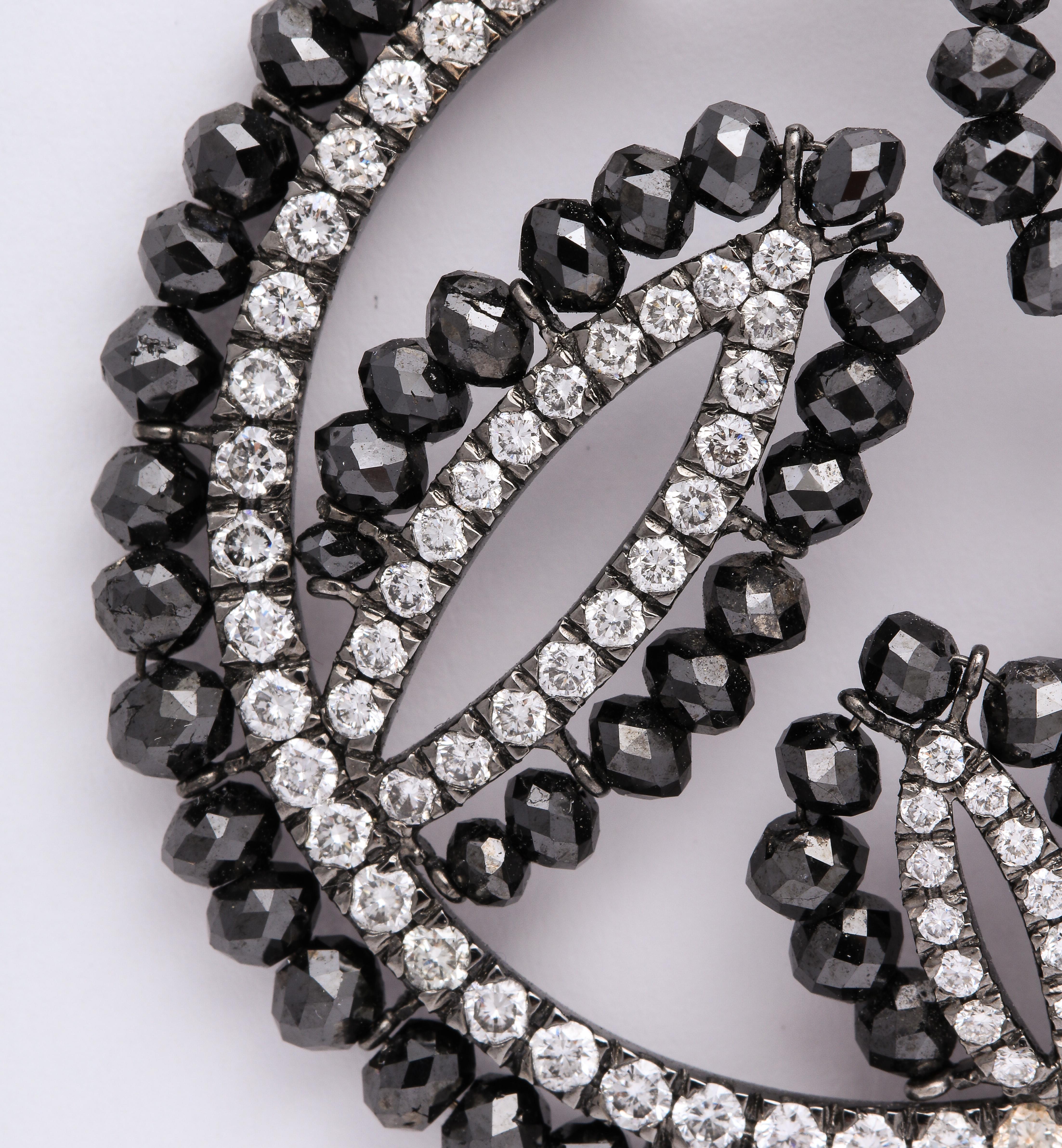 Women's White Gold, Black Diamond and Diamond C-Scroll Earrings For Sale