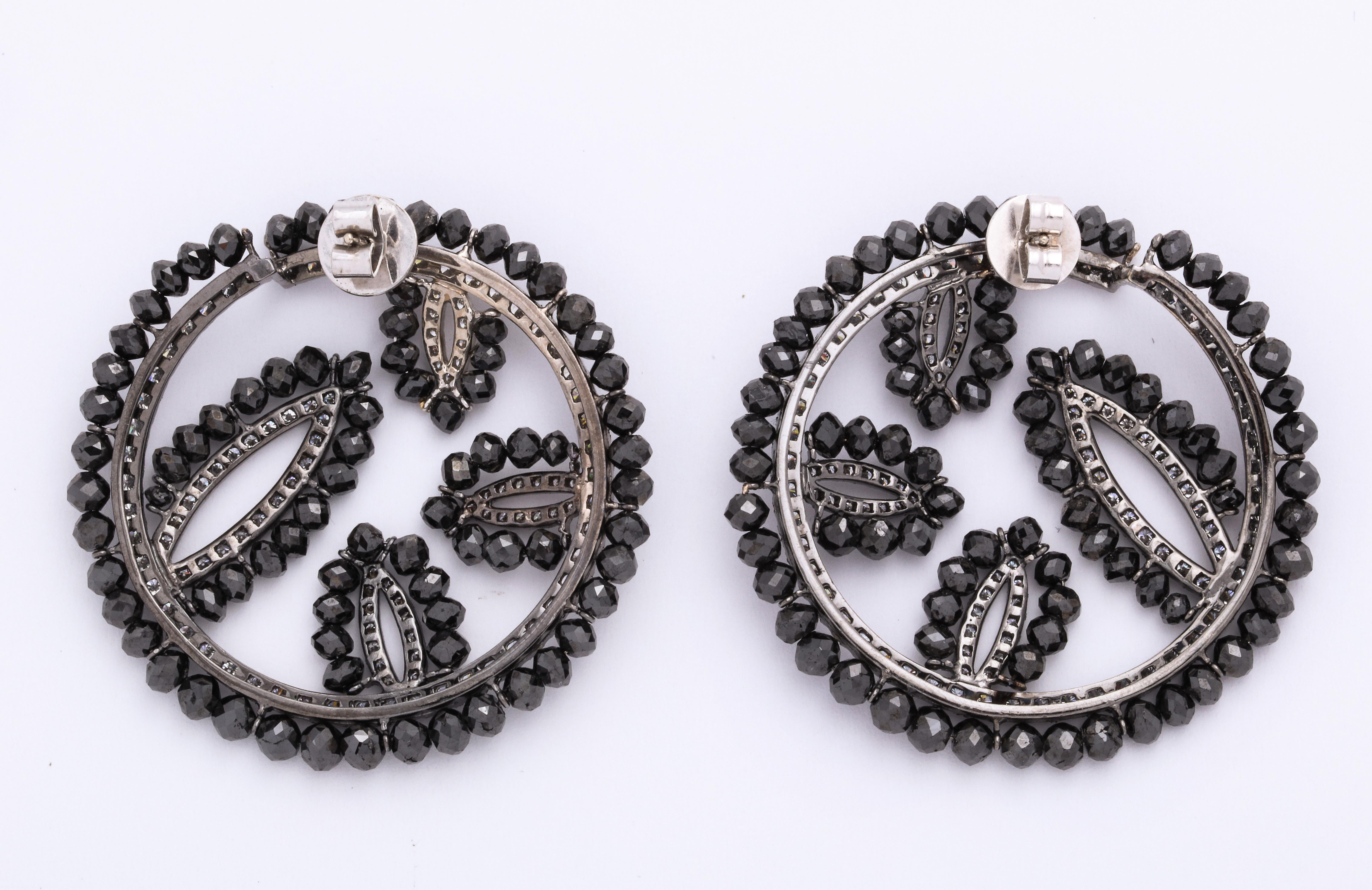 White Gold, Black Diamond and Diamond C-Scroll Earrings For Sale 1