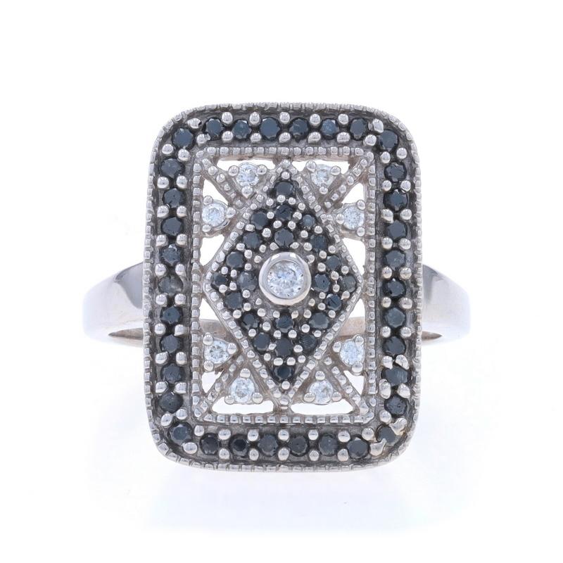 Size: 7
Sizing Fee: Up 2 1/2 sizes for $40 or Down 1 1/2 sizes for $30

Metal Content: 14k White Gold

Stone Information

Natural Diamonds
Treatment: Color Enhanced (black)
Carat(s): .50ctw
Cut: Round Brilliant
Color: G - H / Black
Clarity: SI2 -