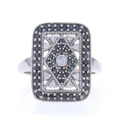 White Gold Black Diamond Cluster Halo Cocktail Ring - 14k Round .50ctw Treated