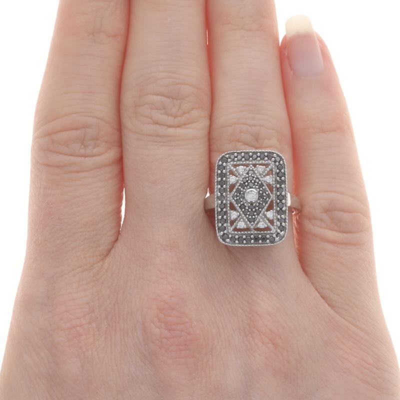 Round Cut White Gold Black Diamond Cluster Halo Cocktail Ring - 14k Round .50ctw Treated For Sale