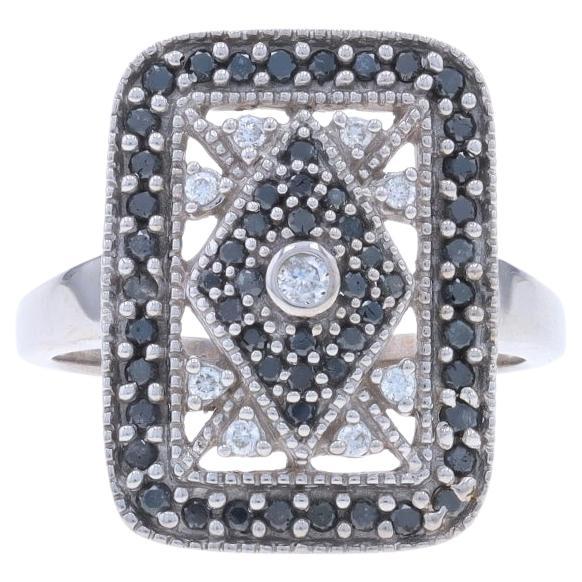 White Gold Black Diamond Cluster Halo Cocktail Ring - 14k Round .50ctw Treated