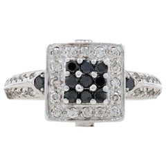 White Gold Black Diamond Cluster Halo Ring 14k Round 1.00ctw Knife-Edge Milgrain