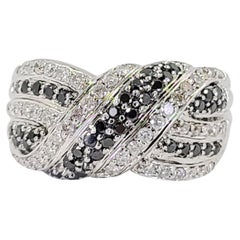 White Gold Black Diamond Crossover Band Ring