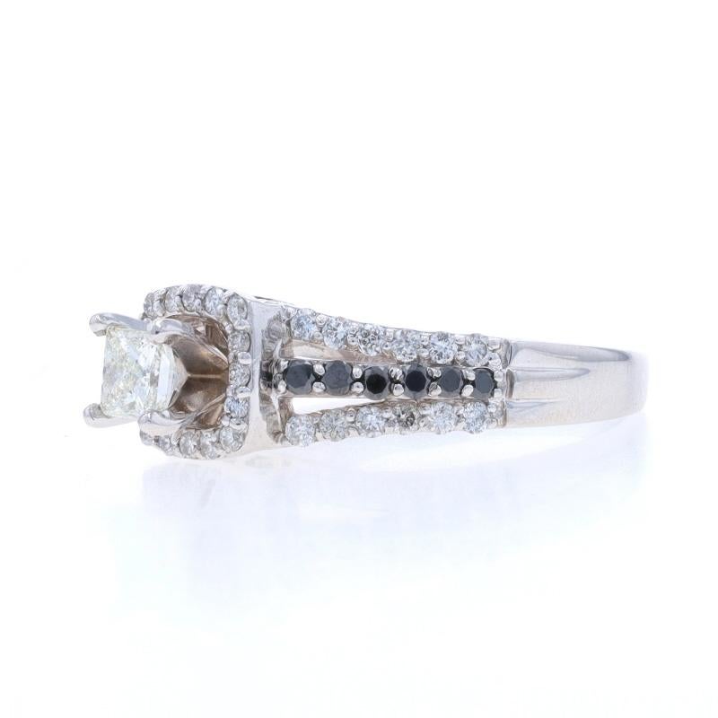 White Gold Black Diamond Halo Engagement Ring - 10k Princess .75ctw Treated In Excellent Condition In Greensboro, NC