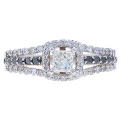 White Gold Black Diamond Halo Engagement Ring - 10k Princess .75ctw Treated