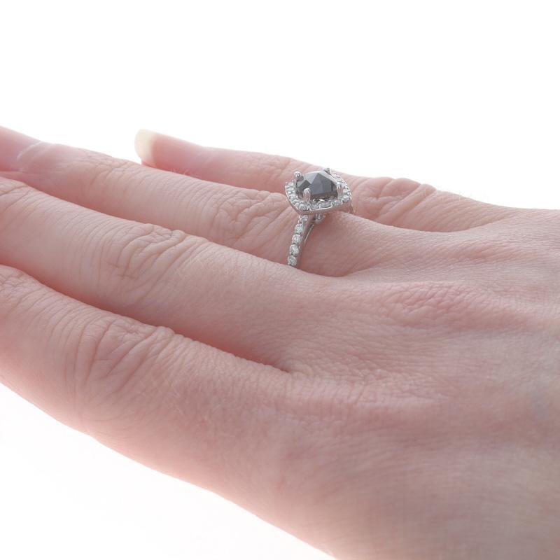 De las mujeres Anillo de compromiso de oro blanco con halo de diamantes negros - 14k Cushion Rose 1.37ctw Tratado en venta