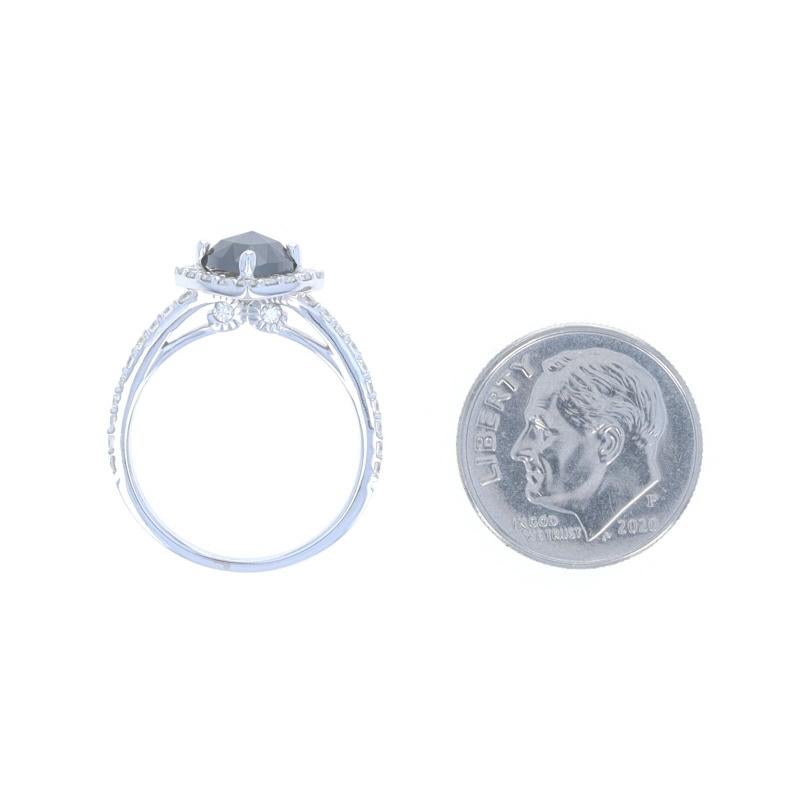 Anillo de compromiso de oro blanco con halo de diamantes negros - 14k Cushion Rose 1.37ctw Tratado en venta 1