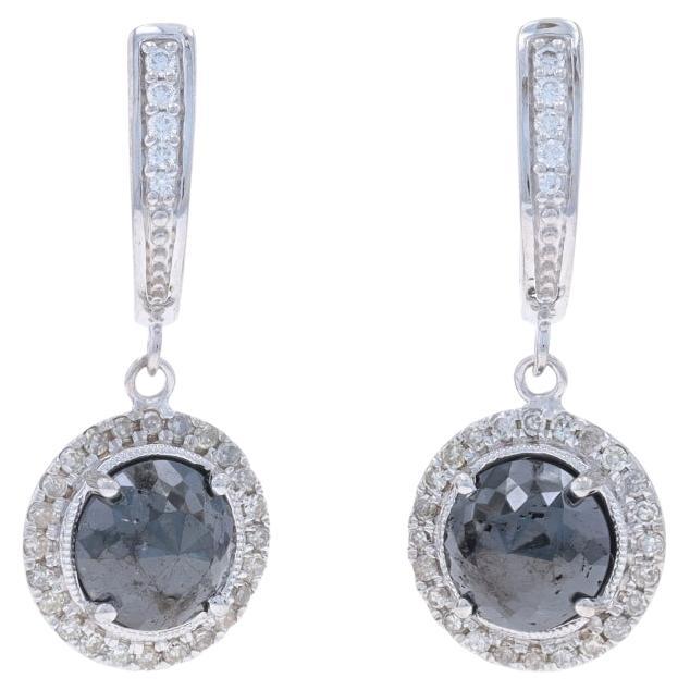 White Gold Black Diamond Huggie Hoop Halo Dangle Earrings 14k Round Rose 2.50ctw