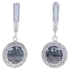 Orecchini Huggie Hoop Halo Dangle in oro bianco con diamanti neri 14k Round Rose 2.50ctw
