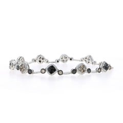 Weißgold Schwarzer Diamant Link Armband 7 1/2" - 14k Runde 3.00ctw Behandelt
