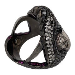 White Gold Black Diamond Ring, Snake Head Ring