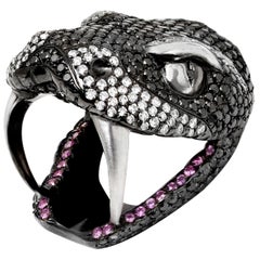White Gold Black Diamond Ring, Snake Head Ring