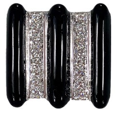 White Gold Black Enamel and Diamond Large Scale Ring