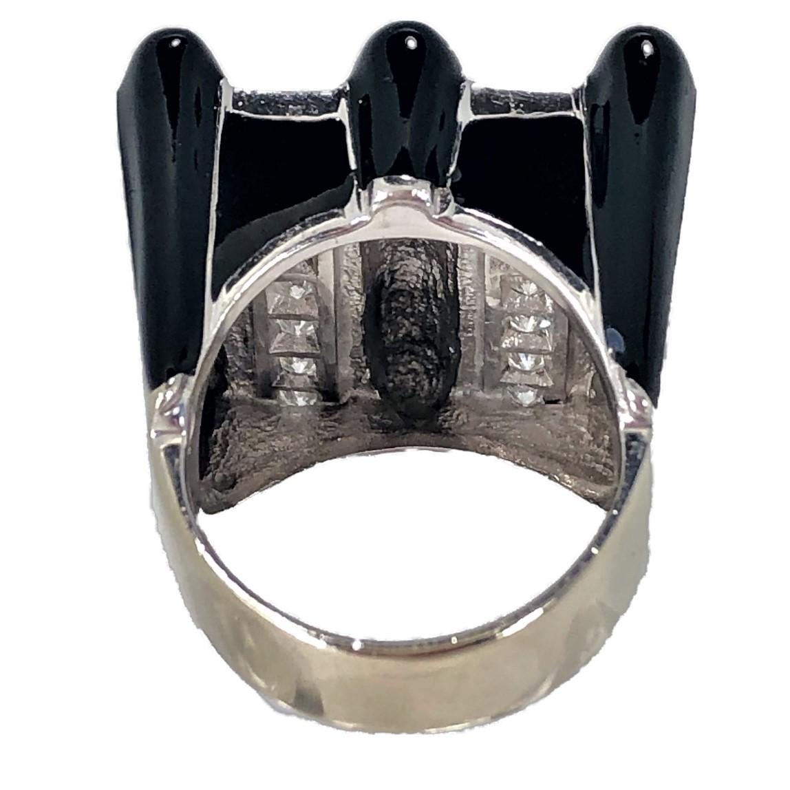 Brilliant Cut White Gold Black Enamel and Diamond Large Scale Ring For Sale