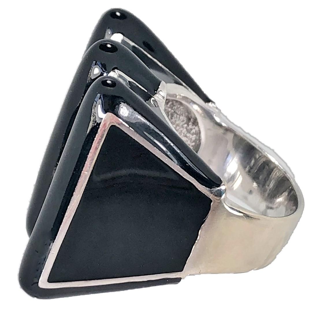 Women's or Men's White Gold Black Enamel and Diamond Large Scale Ring For Sale
