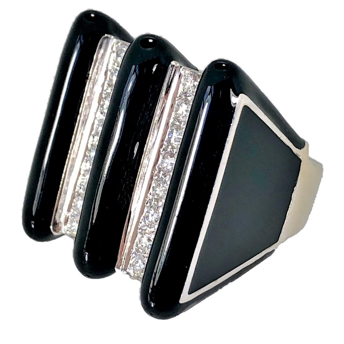 White Gold Black Enamel and Diamond Large Scale Ring For Sale 1
