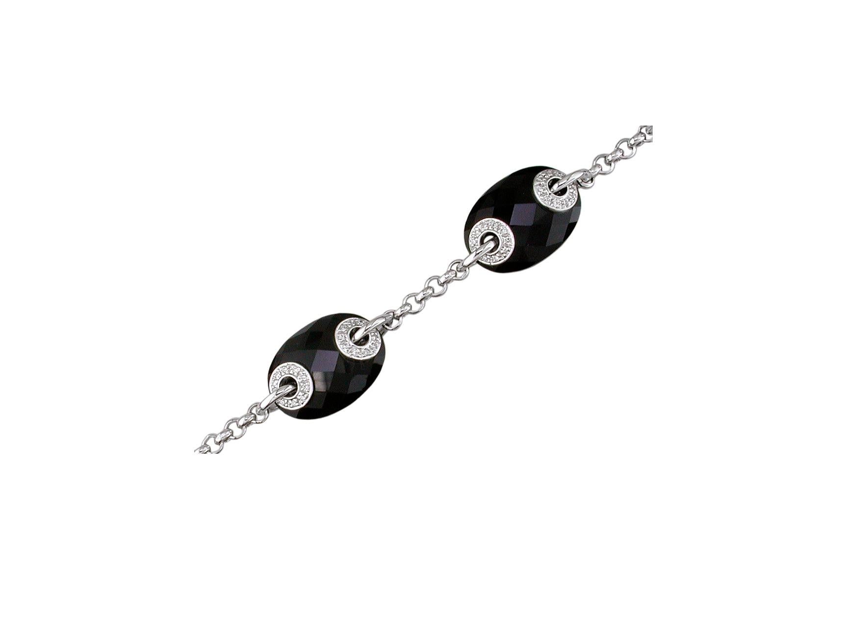 Round Cut Hammerman Brothers White Gold Black Onyx and Diamond Bracelet For Sale