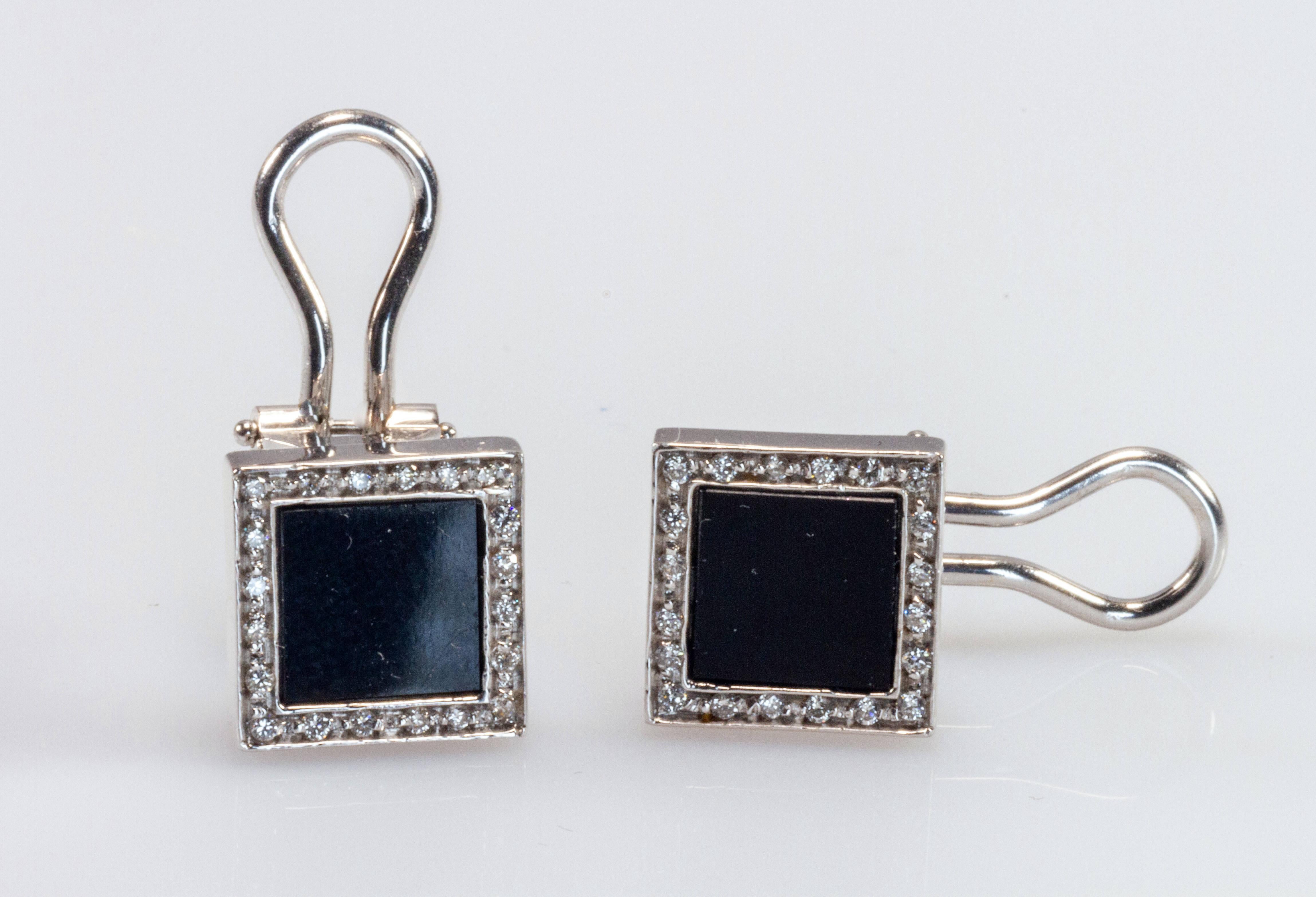 Women's White Gold 18k Black Onyx and Diamond Earrings