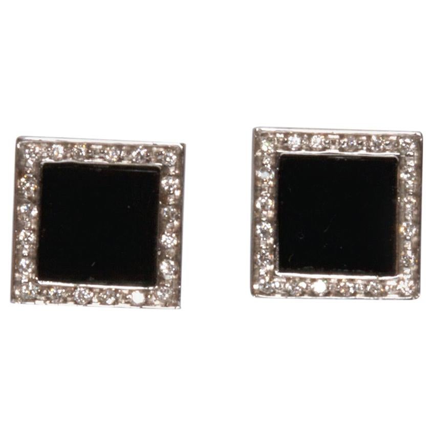 White Gold 18k Black Onyx and Diamond Earrings