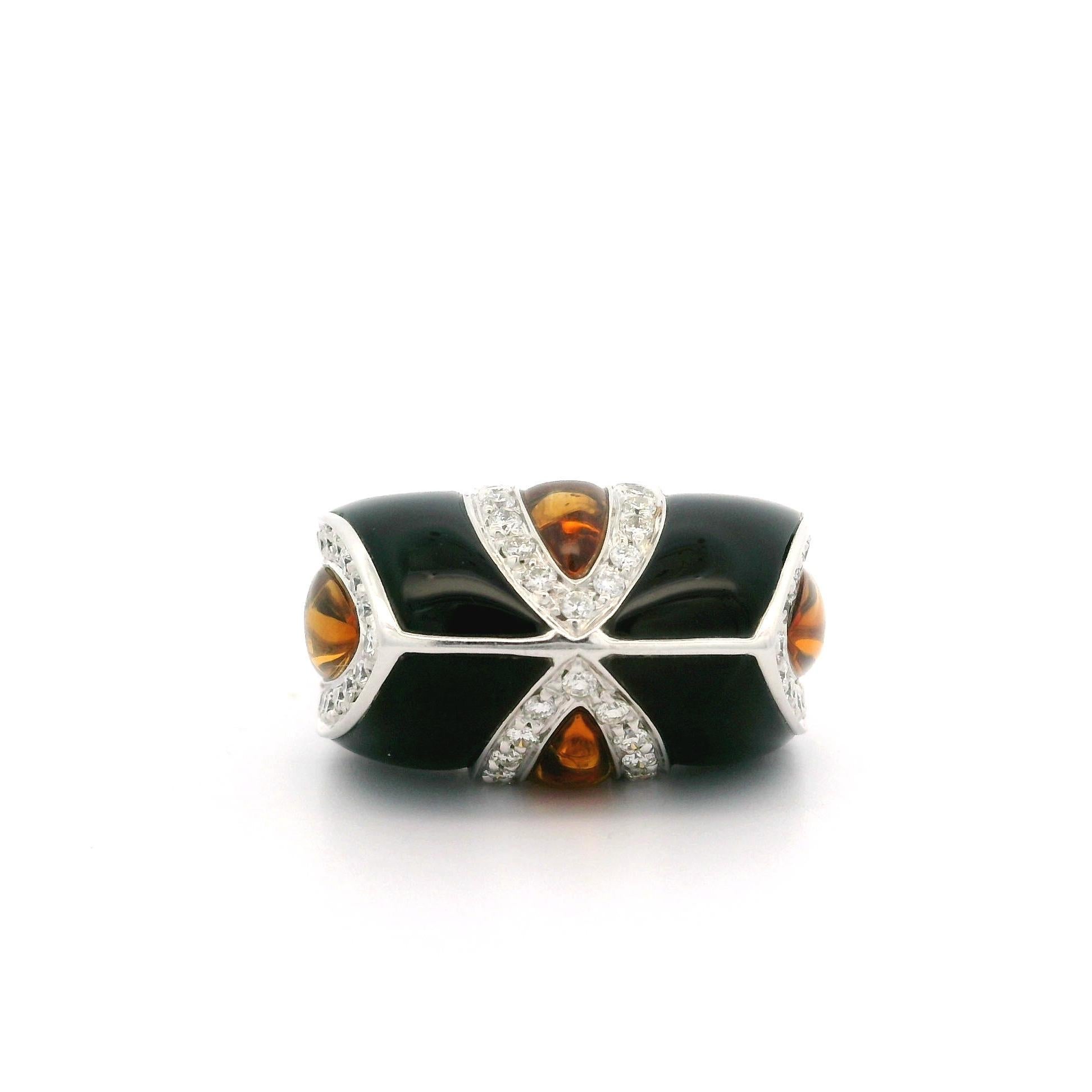 Anello unico in oro bianco con onice nero, citrino e diamante da 0,60 carati, a lavorazione aperta in vendita 5
