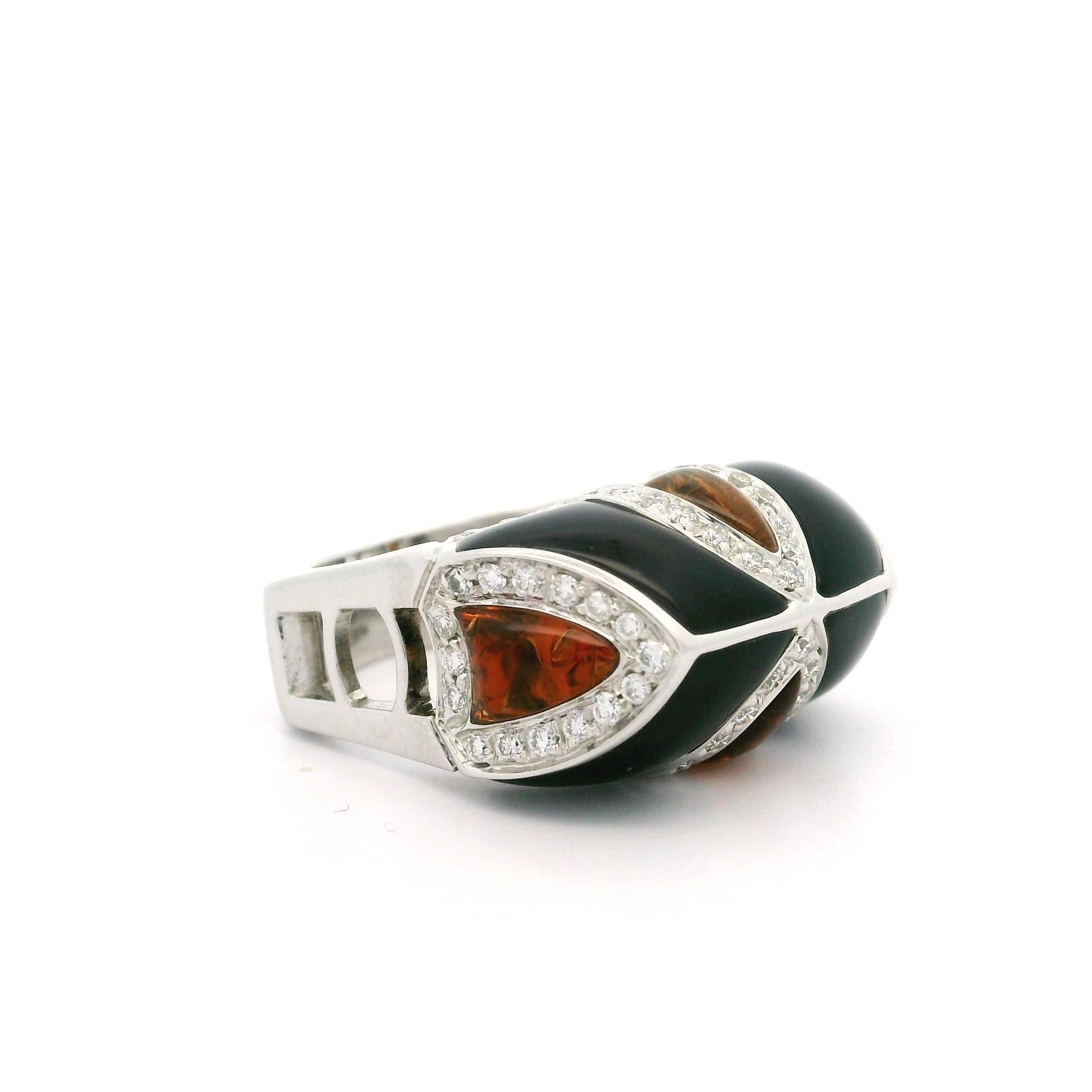 Anello unico in oro bianco con onice nero, citrino e diamante da 0,60 carati, a lavorazione aperta in vendita 6