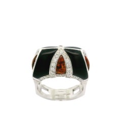 White Gold Black Onyx Citrine & 0.60ctw Diamond Open Work Unique Band Ring