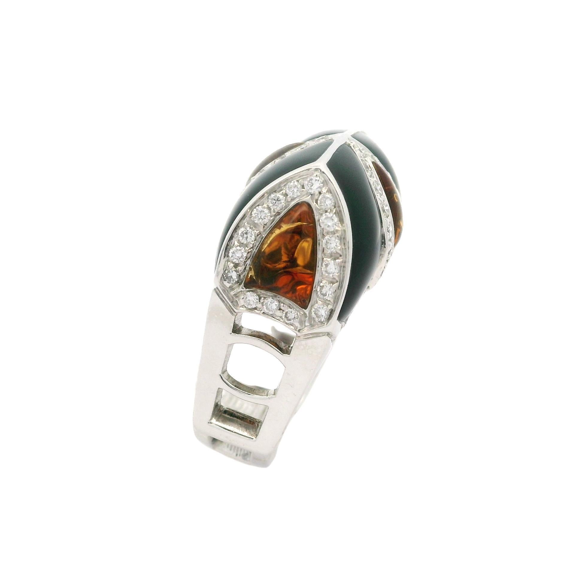 Anello unico in oro bianco con onice nero, citrino e diamante da 0,60 carati, a lavorazione aperta In condizioni ottime in vendita a Montclair, NJ