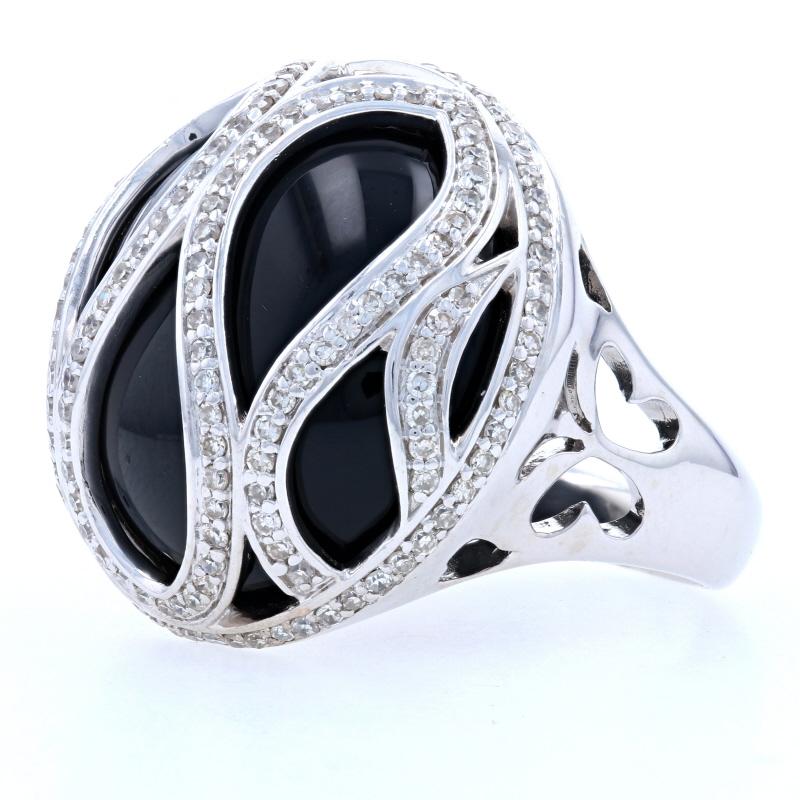White Gold Black Onyx and Diamond Ring, 14 Karat Single Cut 1.00 Carat In Excellent Condition For Sale In Greensboro, NC