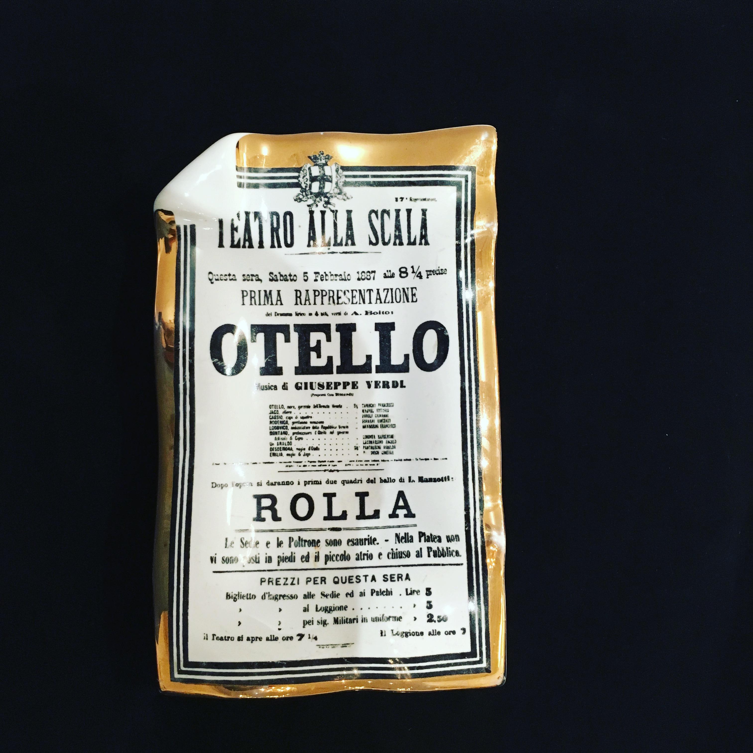 Offered is a rare Mid-Century Modern Italian signed Fornasetti Teatro Alla Scala (Otello) 