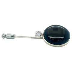 White Gold Black Star Sapphire Diamond Stick Lapel Pin