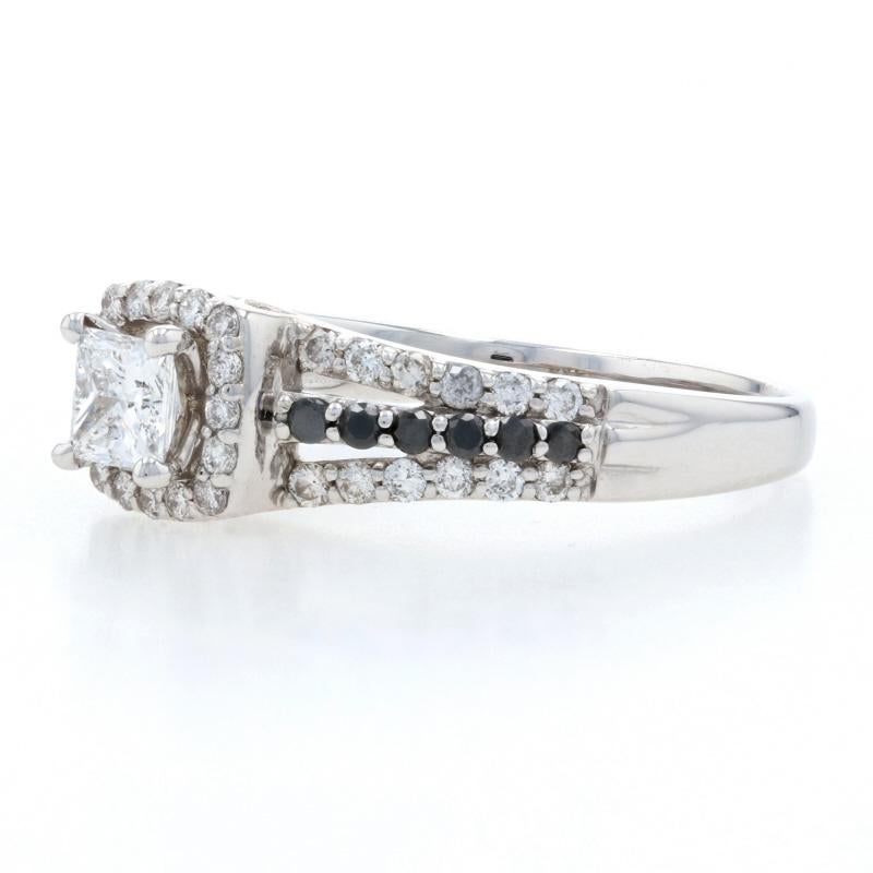 For Sale:  White Gold Black & White Diamond Halo Engagement Ring, 14k Princess Cut 1.14ctw 3