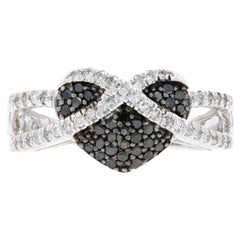 White Gold Black & White Diamond Heart Ring, 10k Round Brilliant .30ctw