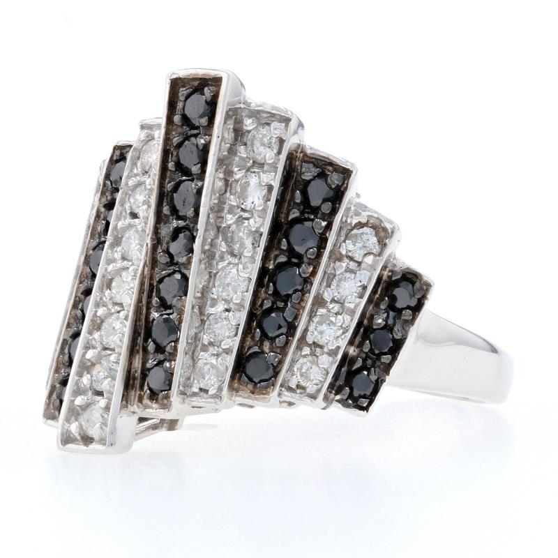 For Sale:  White Gold Black & White Diamond Stripe Bypass Ring, 14k Round Brilliant 1.00ctw 3