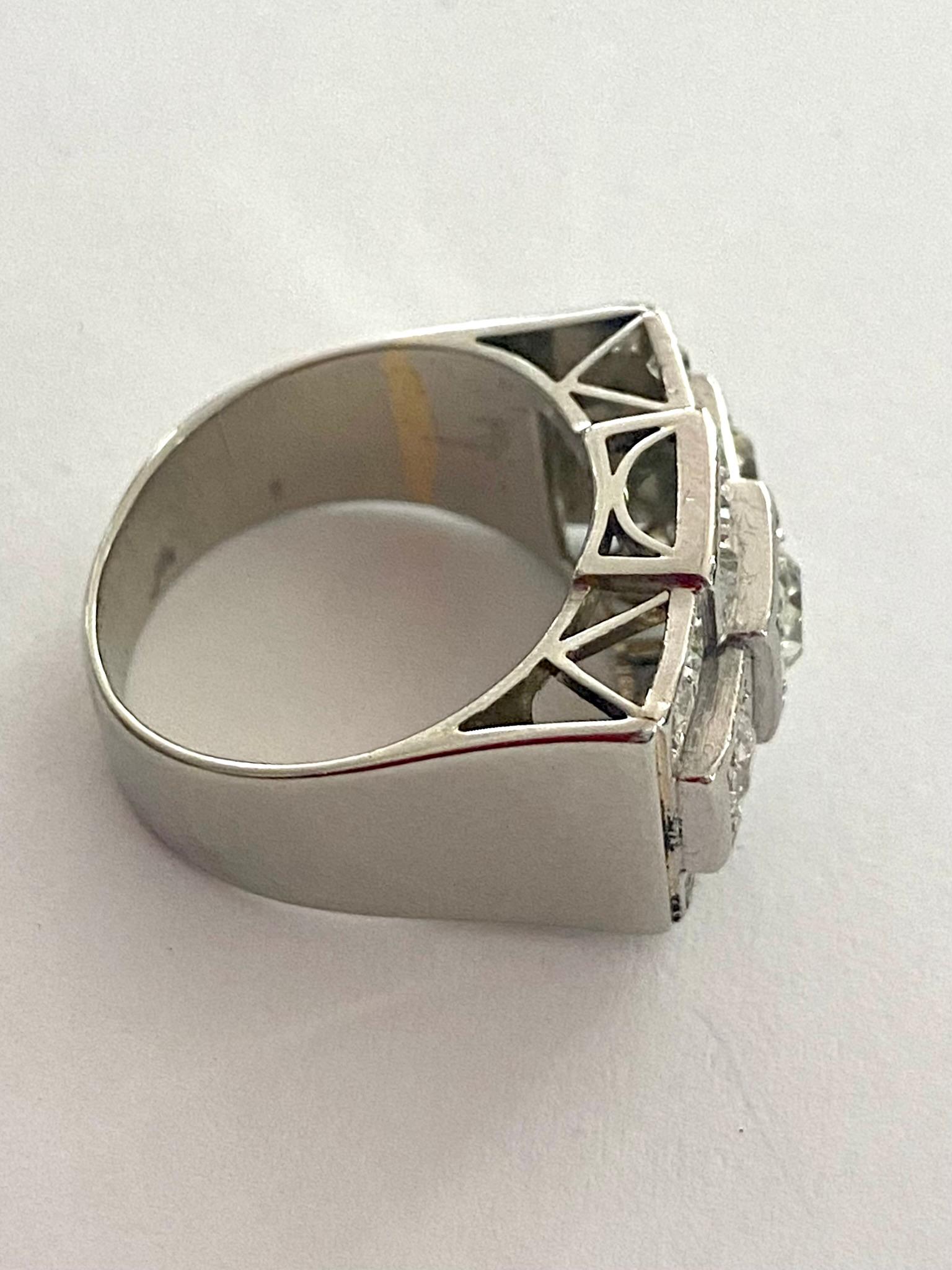 Old European Cut White Gold Block Ring from 1950 Diamonds For Sale