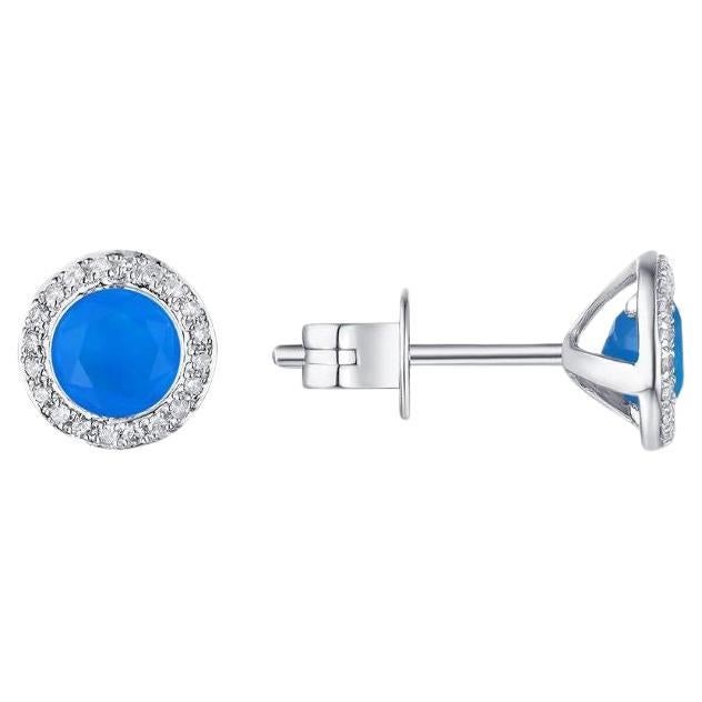   White Gold Blue agate and Diamonds Stud Earrings For Sale